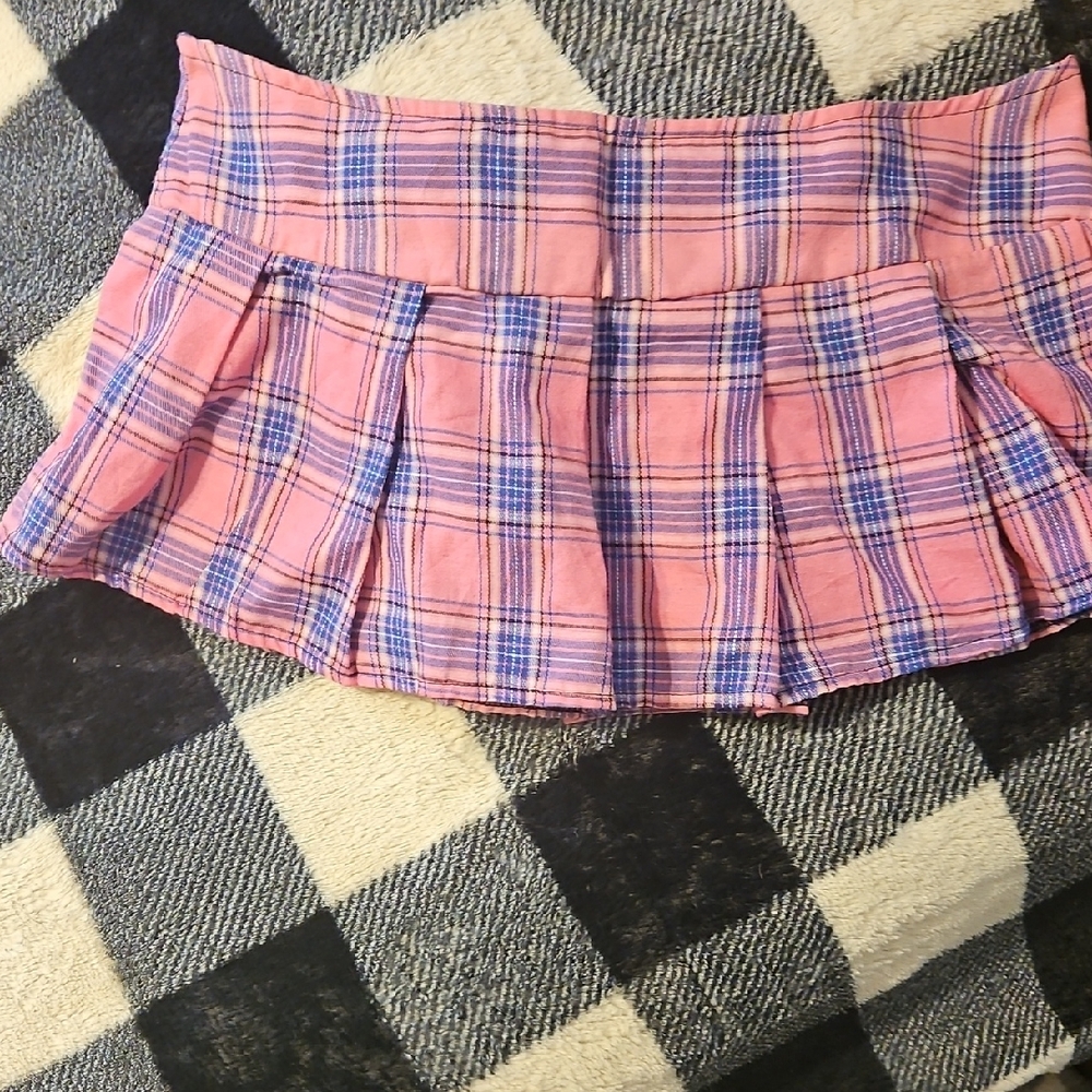 Sexy Plaid Mini Skirt in Pink and Blue